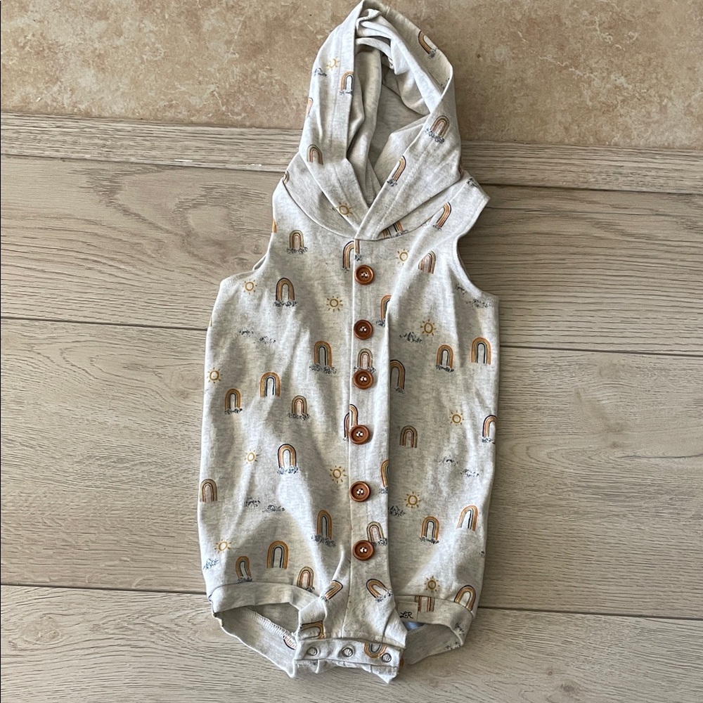 Kids Short Sleeve Hooded Romper - Gray